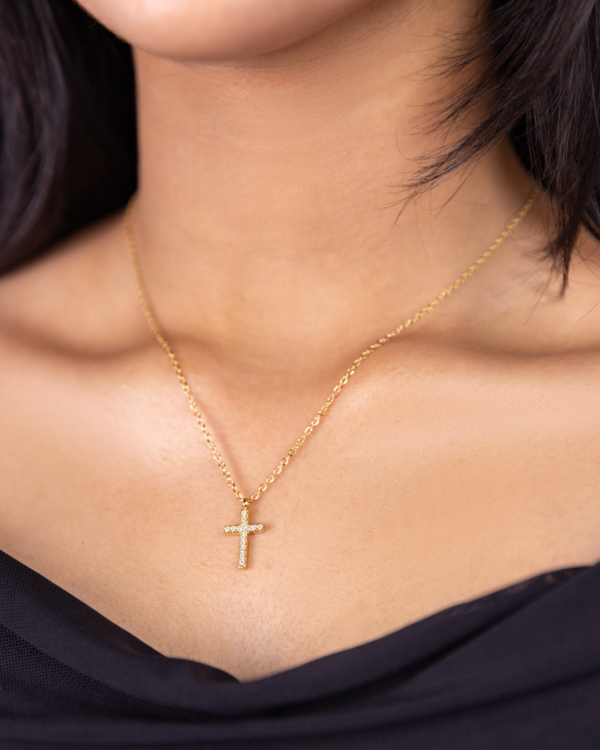 Stoned Cross Pendant Necklace