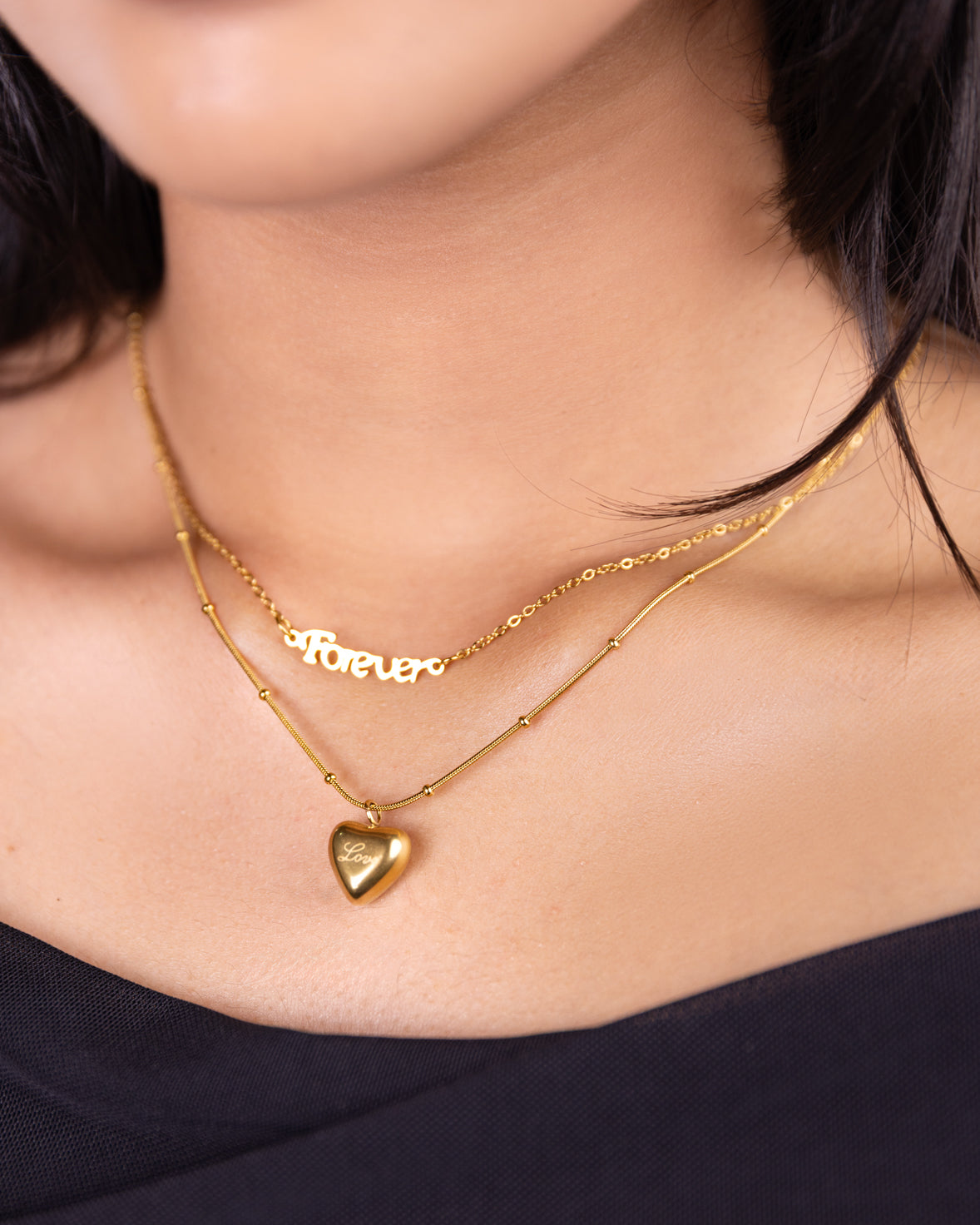 Layered Heart Charm Necklace