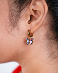 Purple Butterfly Hoop Earrings