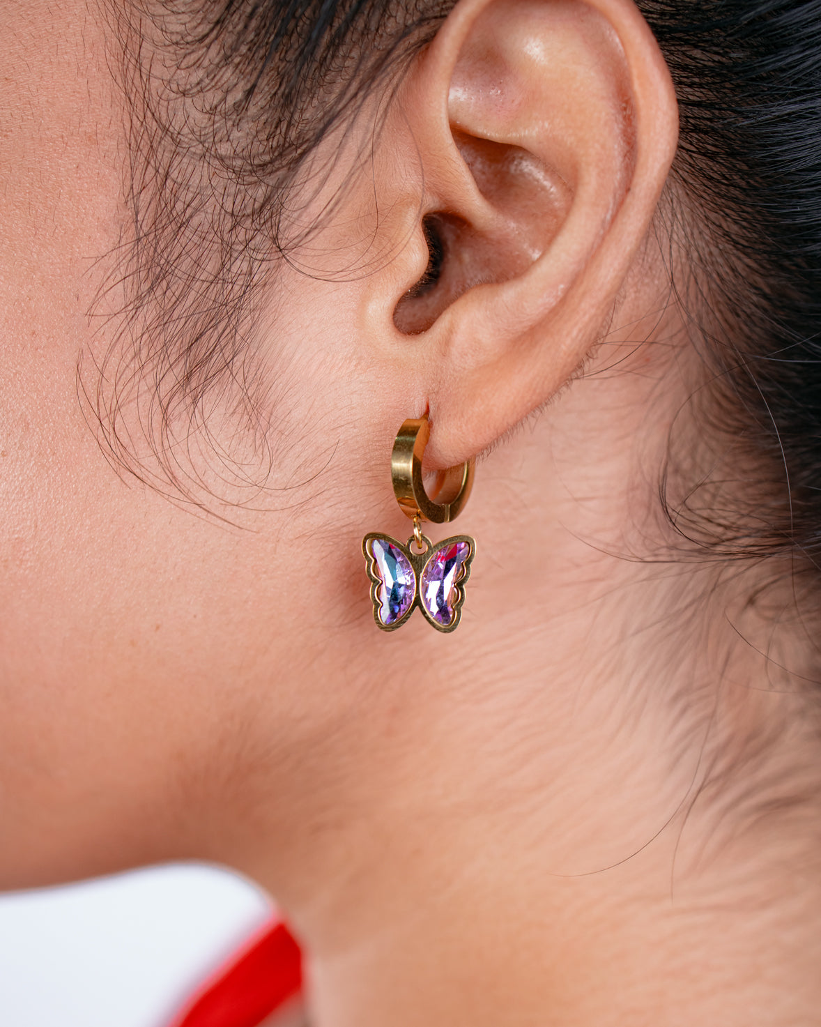 Purple Butterfly Hoop Earrings