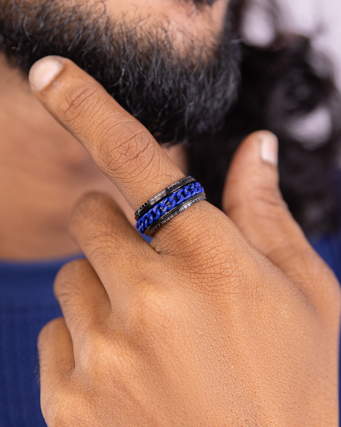 Men's Blue Braided Ring