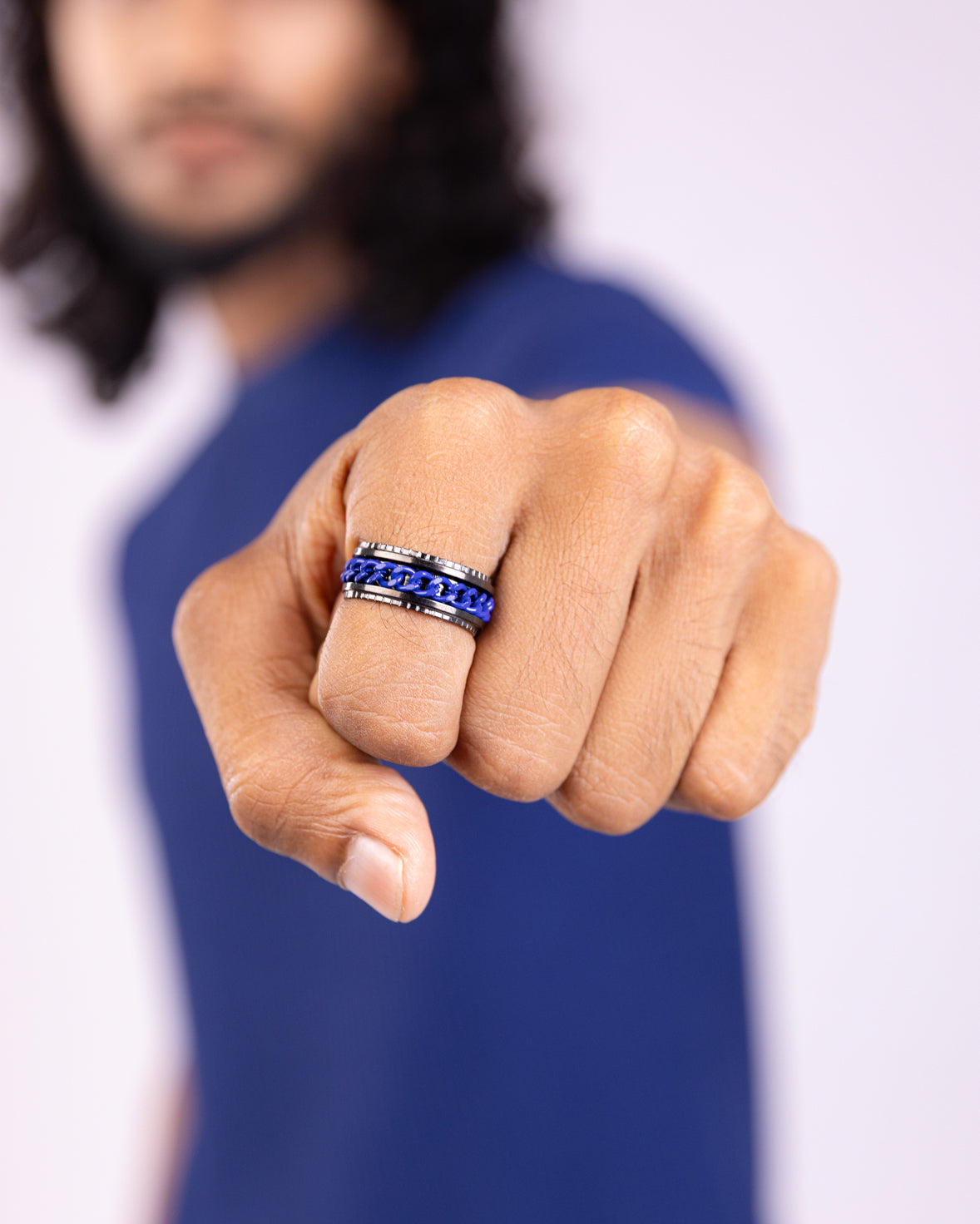 Men's Blue Braided Ring