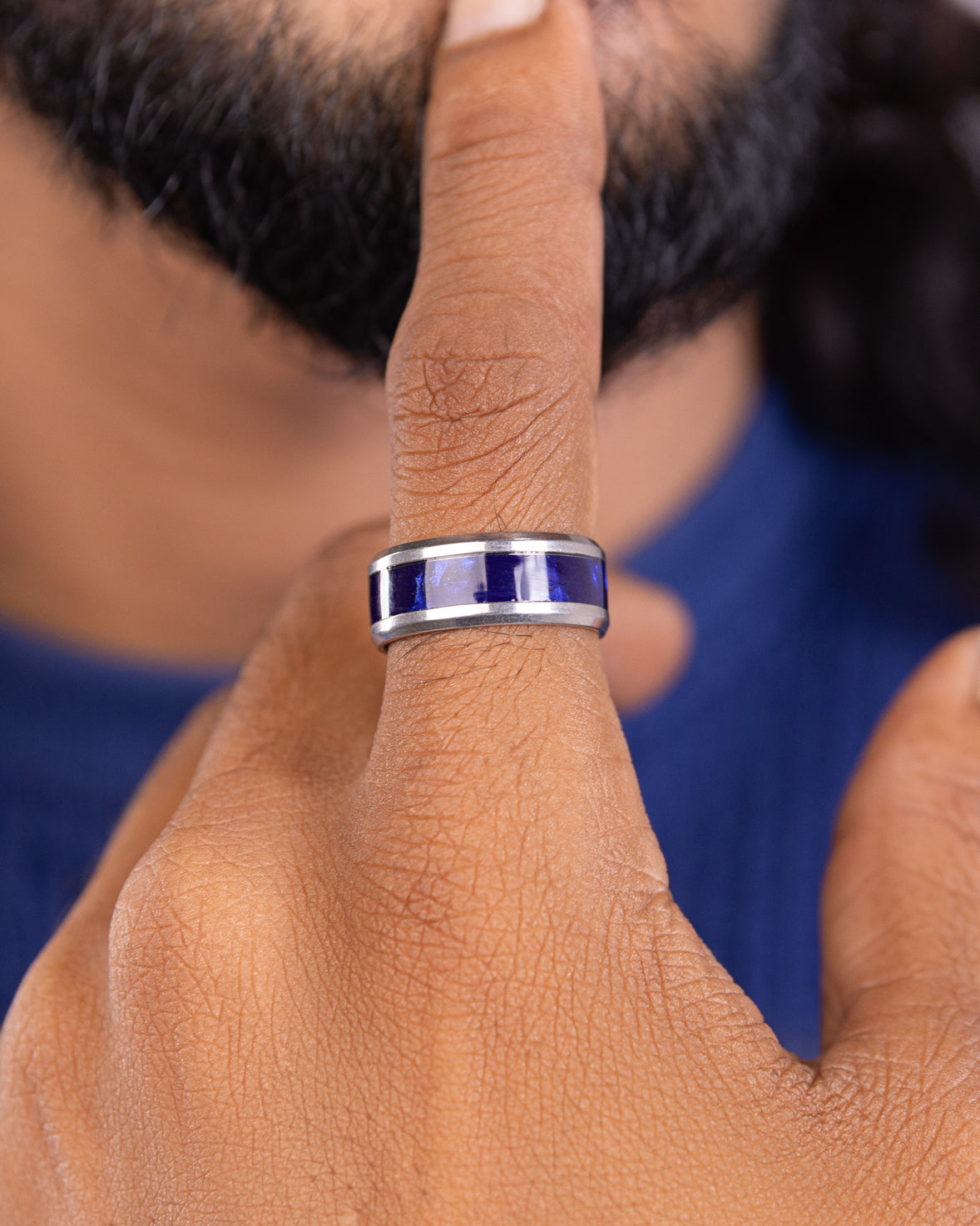 Men's Textured Blue Ring