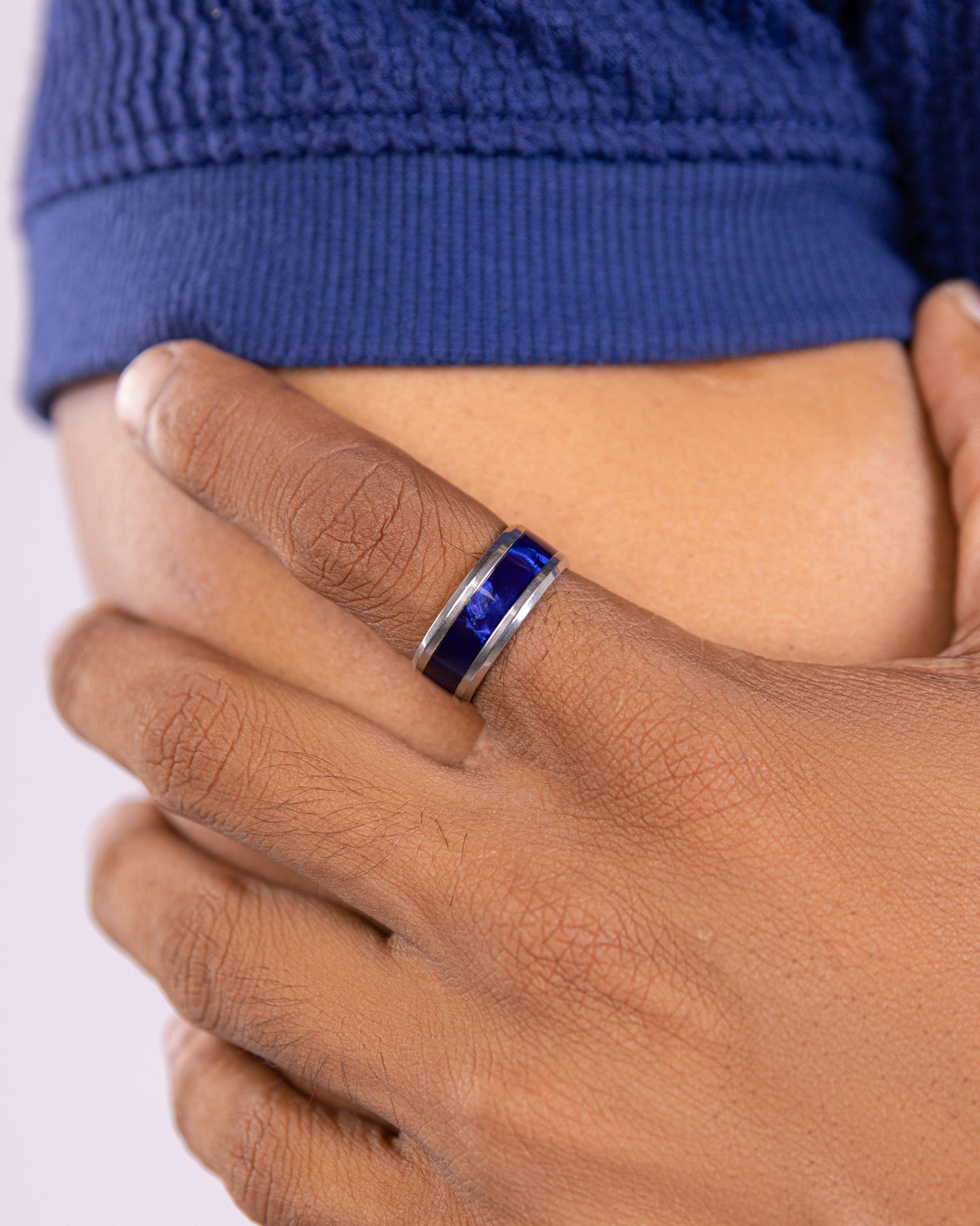 Men's Textured Blue Ring