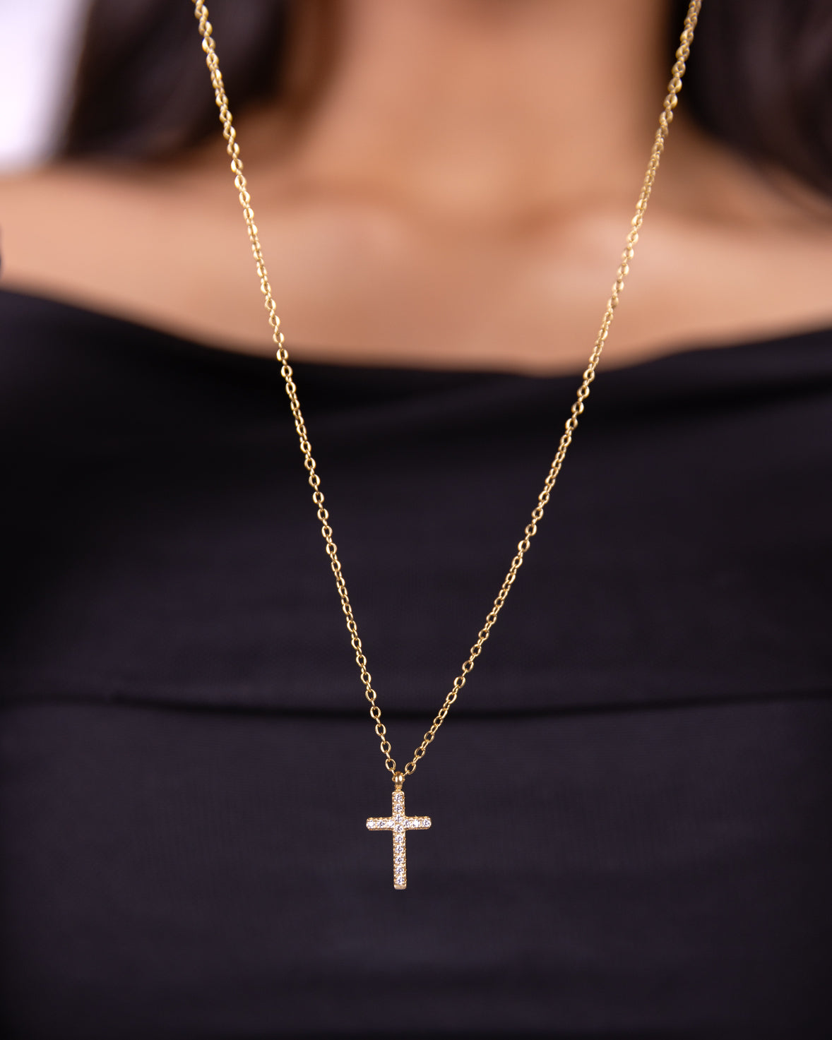 Stoned Cross Pendant Necklace
