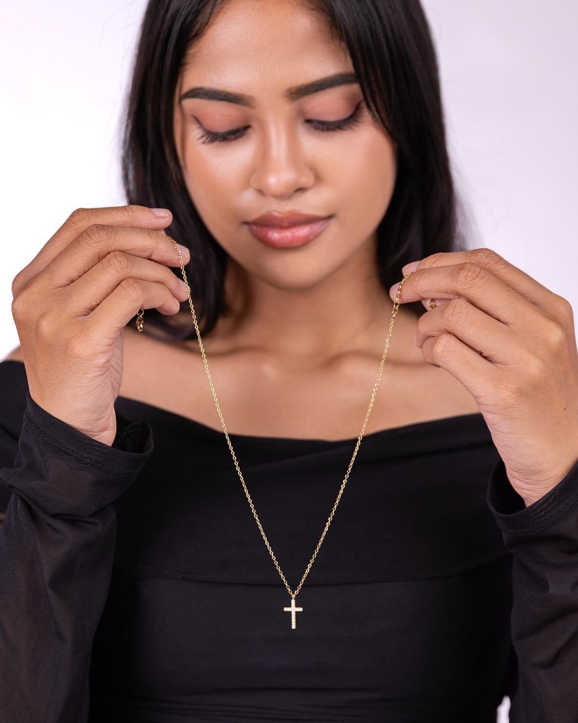 Stoned Cross Pendant Necklace
