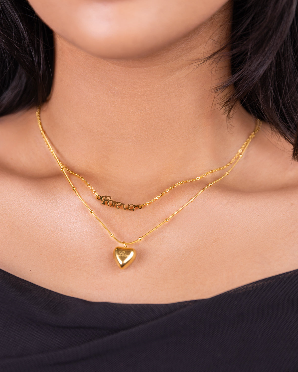 Layered Heart Charm Necklace