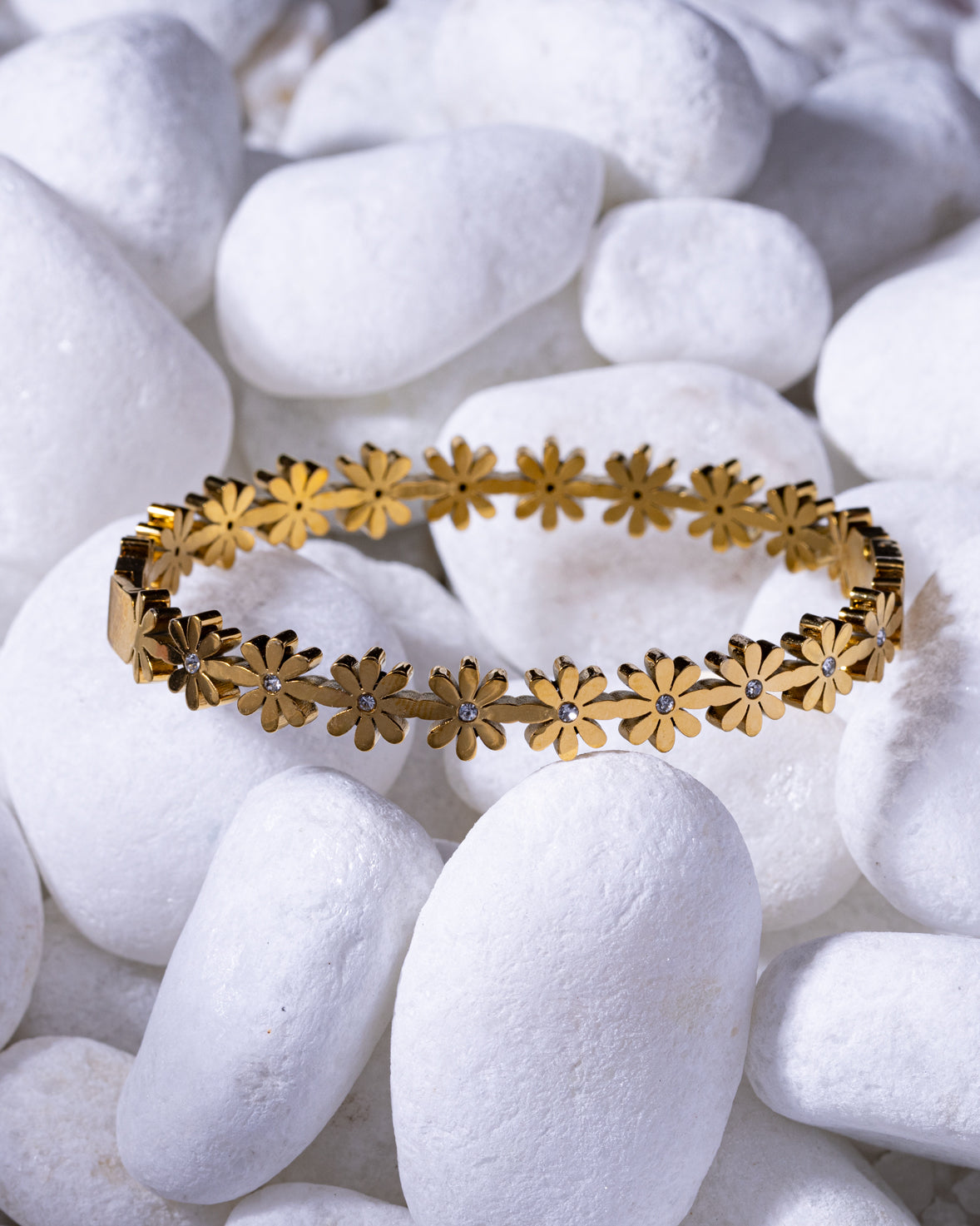 Stoned Flower Charm Bangle